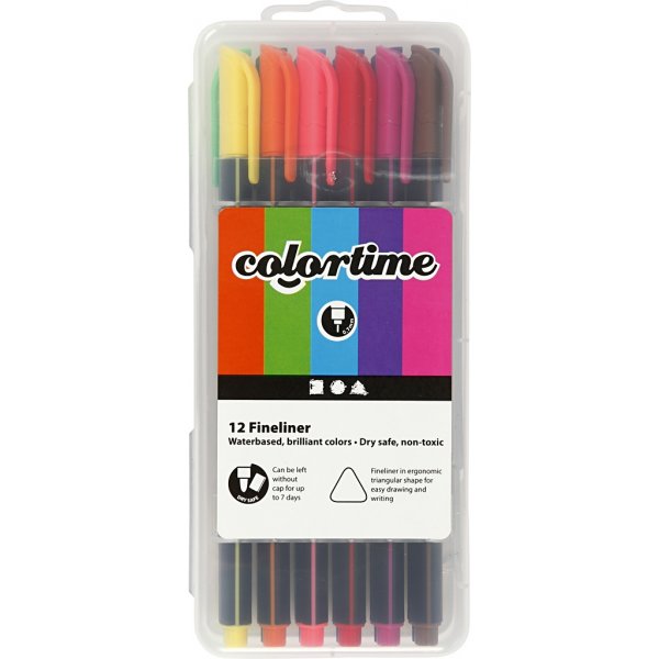Marqueur Colortime Fineliner - couleurs mlanges - 12 pcs