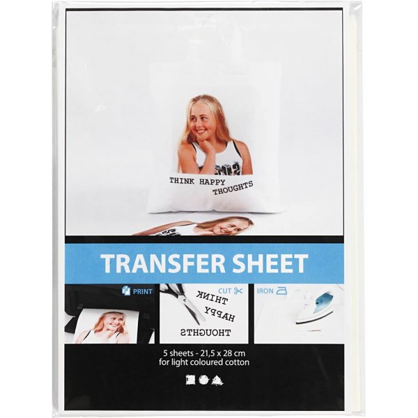 Feuille de transfert - transparente - pour textiles lgers - 5 feuilles