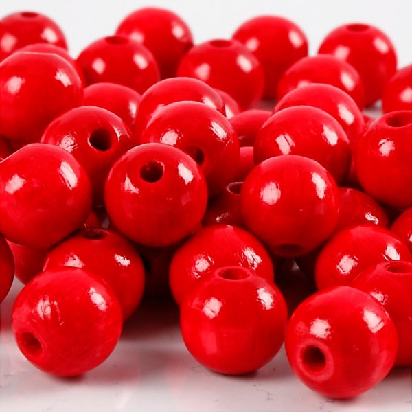 Perles en bois - Ø10 mm - rouge - 20 g