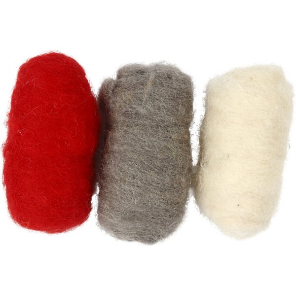 Laine cardée - harmonie rouge/blanc - 3 x 10 g Laine cardée - harmonie rouge/blanc - 3 x 10 g