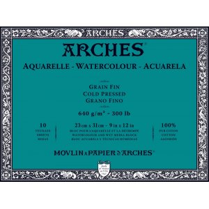 Bloc aquarelle Arches pressés à froid 640g Bloc aquarelle Arches pressés à froid 640g