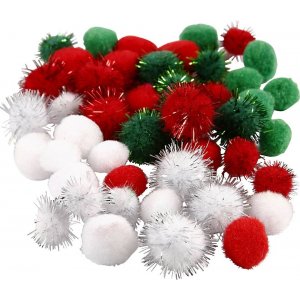Pompons - vert - rouge - blanc - 48 pcs Pompons - vert - rouge - blanc - 48 pcs