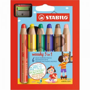 Crayons de couleur Woody avec taille-crayon - paquet de 6 Crayons de couleur Woody avec taille-crayon - paquet de 6