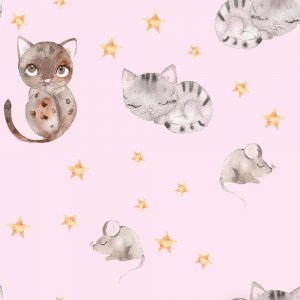 Tricot à motifs 150 cm - Chat & Souris rose Tricot à motifs 150 cm - Chat & Souris rose