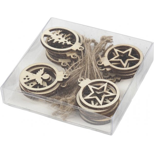 Boules en bois - Thme Nol - 24 pcs