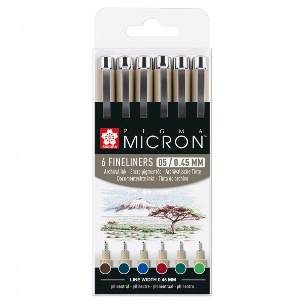 Fineliner Pigma Micron Set - 6 stylos (Terre 05)