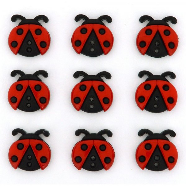 Boutons Noir/Rouge 15x15 mm - Coccinelles