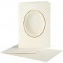 Carte passe-partout avec enveloppe - blanc cass - ovale avec bord dor - 10 sets