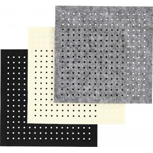 Feutrine trouée - noir - gris - blanc cassé - 3 x 4 feuilles Feutrine trouée - noir - gris - blanc cassé - 3 x 4 feuilles