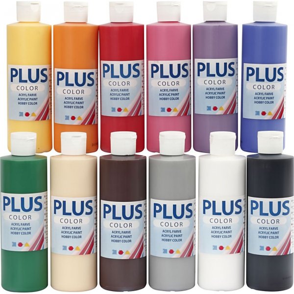 Peinture Plus Color Hobby - couleurs standards - 12 x 250 ml