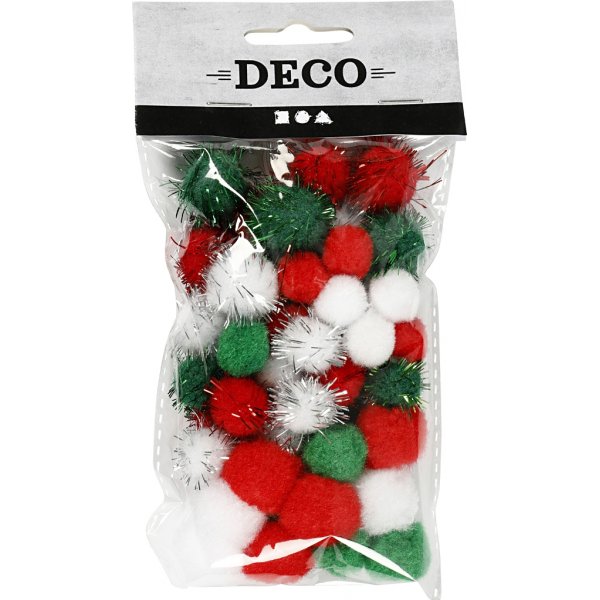 Pompons - vert - rouge - blanc - 48 pcs