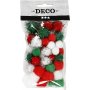 Pompons - vert - rouge - blanc - 48 pcs