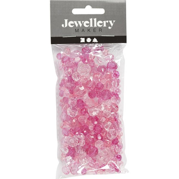 Perles en plastique à facettes Harmony - mixtes - rose - 45 g Perles en plastique à facettes Harmony - mixtes - rose - 45 g
