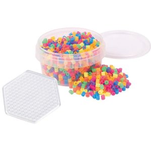 Mélange de perles tubulaires néon en pot avec plaque de perles hexagonale - environ 1000 pièces. Mélange de perles tubulaires néon en pot avec plaque de perles hexagonale - environ 1000 pièces.