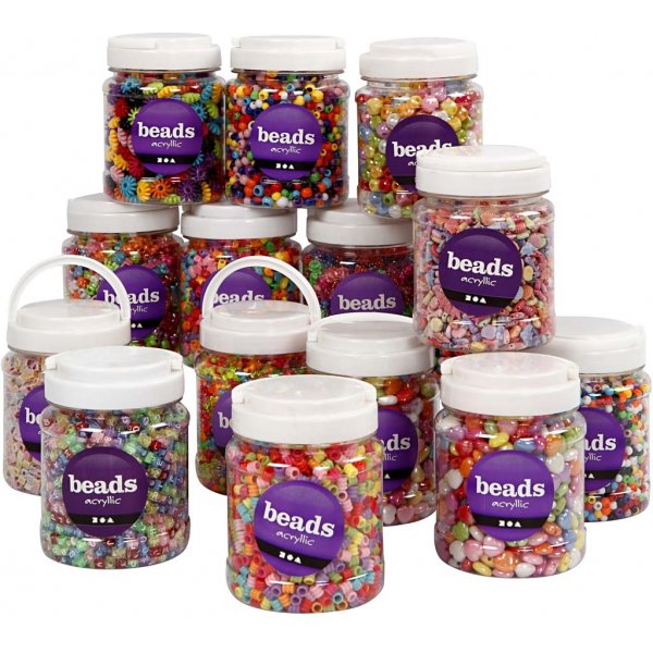 Perles en plastique - couleurs mlanges - 16 x 700 ml