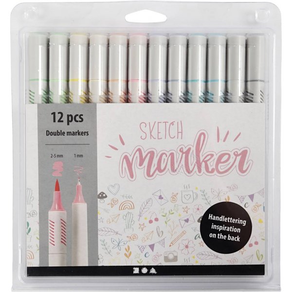 Marqueurs de croquis - couleurs pastel - 12 pcs