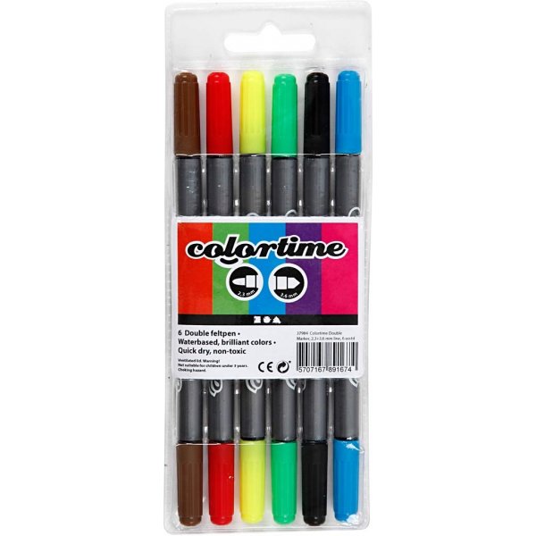 Marqueur Colortime Double - couleurs standards - 6 pcs