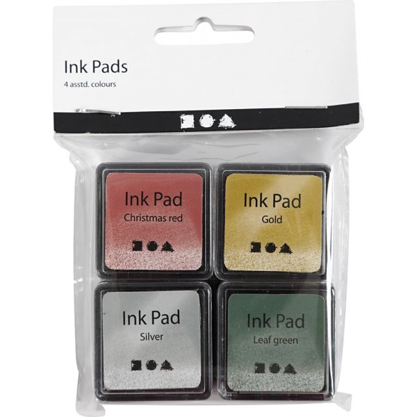 Tampon encreur 3,5 x 3,5 cm - or - vert feuille - rouge Noël - argent - 4 pcs Tampon encreur 3,5 x 3,5 cm - or - vert feuille - rouge Noël - argent - 4 pcs
