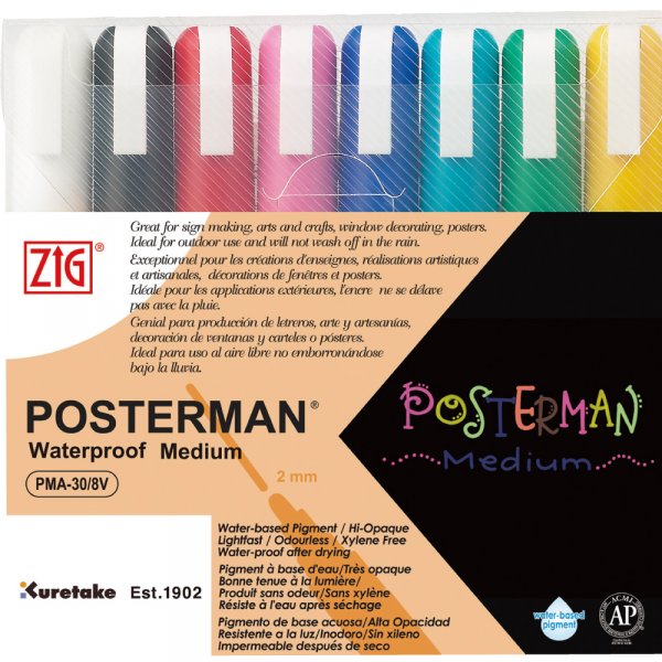 Stylo marqueur ZIG Posterman 2mm - 8 couleurs