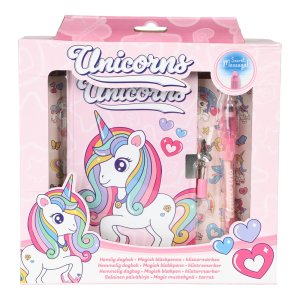 Journal intime licorne avec cadenas, stylo et autocollants