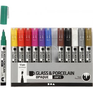 Marqueurs pour verre et porcelaine - couleurs mélangées - semi opaques - 1-2 mm - 12 pcs Marqueurs pour verre et porcelaine - couleurs mélangées - semi opaques - 1-2 mm - 12 pcs