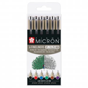 Ensemble Fineliner Pigma Micron - 6 stylos (Basic 01) Ensemble Fineliner Pigma Micron - 6 stylos (Basic 01)