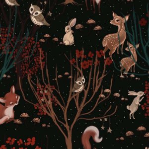 Tricot à motifs 150 cm - Cerfs et chouettes noir Tricot à motifs 150 cm - Cerfs et chouettes noir