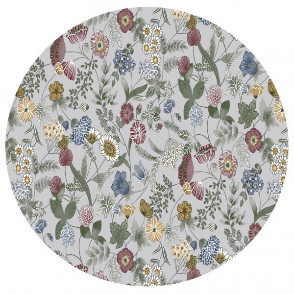 Toile cire PVC Ronde Hilda - Gris/Multi