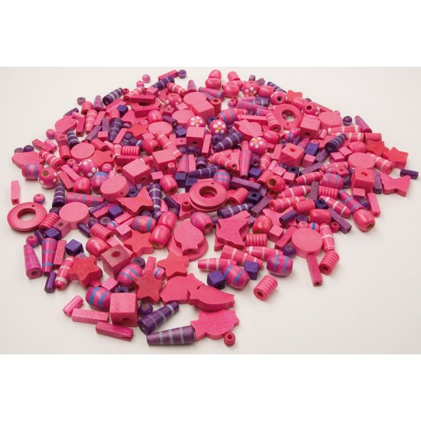 Perles en bois rose & violet
