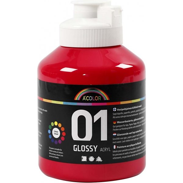 Peinture scolaire - Acrylique - rouge primaire - brillante - 500 ml