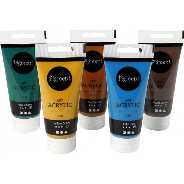 Pigment Art Acrylique - couleurs mlanges - couleurs naturelles - semi-brillant - 5 x 75 ml