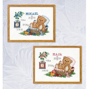 Kit broderie Thème de naissance - Ours en peluche dans son panier Kit broderie Thème de naissance - Ours en peluche dans son panier