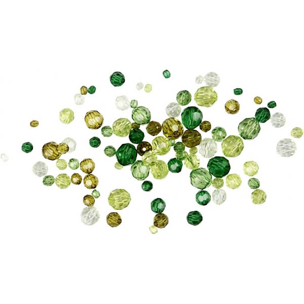 Perles en plastique  facettes Harmony - mixtes - vertes - 45 g