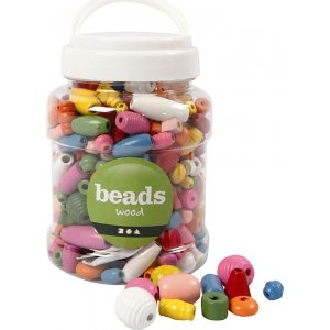 Perles en bois - moyennes - couleurs et tailles mélangées - 400 ml Perles en bois - moyennes - couleurs et tailles mélangées - 400 ml