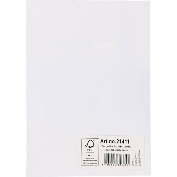 Carton color - blanc - A5 - 180 g - 200 feuilles
