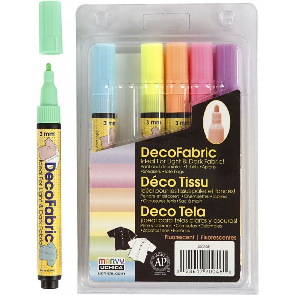 Stylos textile dco - 3 mm - couleurs fluo - 6 pcs
