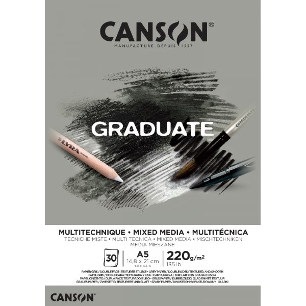 Bloc Mixedmedia Graduate 220g 30 feuilles - Gris