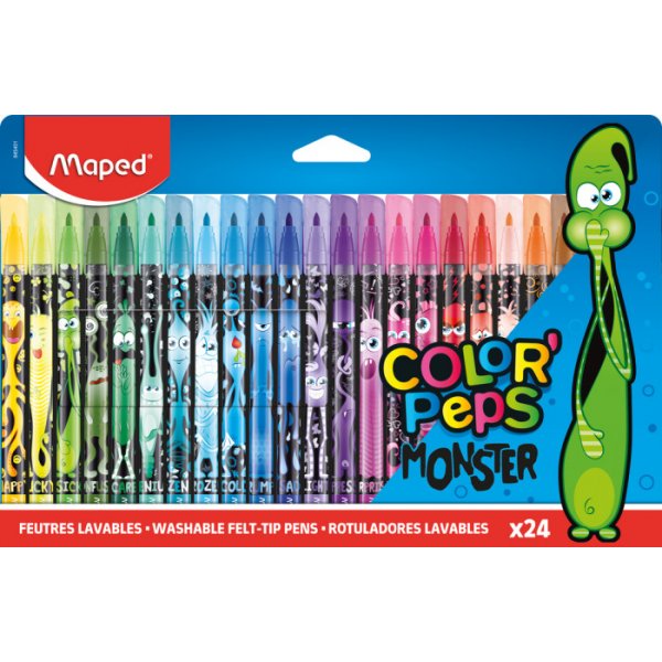 Set de crayons fibre - Maped - Color'Peps "Longue vie" 24 crayons lavables motif monstre