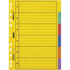 Index pour classeur à anneaux - carton dur A4 - 6 onglets Index pour classeur à anneaux - carton dur A4 - 6 onglets