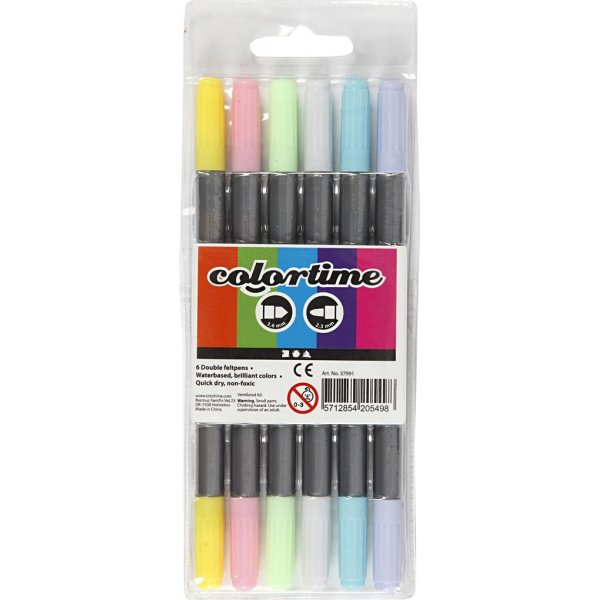 Marqueur double Colortime - couleurs pastel - 6 pcs Marqueur double Colortime - couleurs pastel - 6 pcs