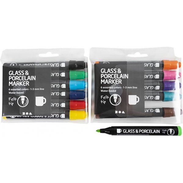 Feutres pour verre et porcelaine - semi-opaques - 12 pcs Feutres pour verre et porcelaine - semi-opaques - 12 pcs
