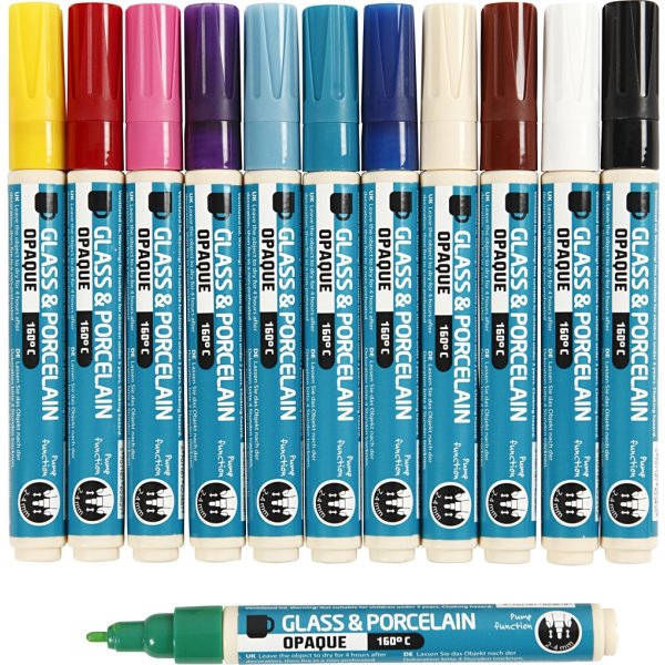 Crayon pour porcelaine et verre - couleurs mlanges - opaque - 12 pcs