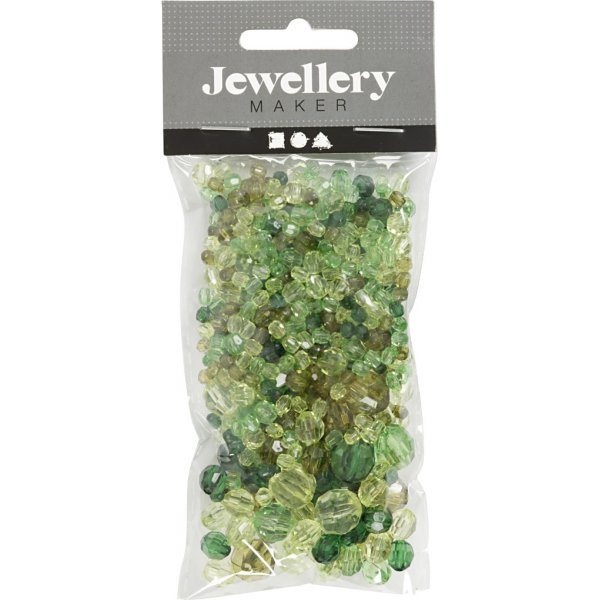 Perles en plastique  facettes Harmony - mixtes - vertes - 45 g