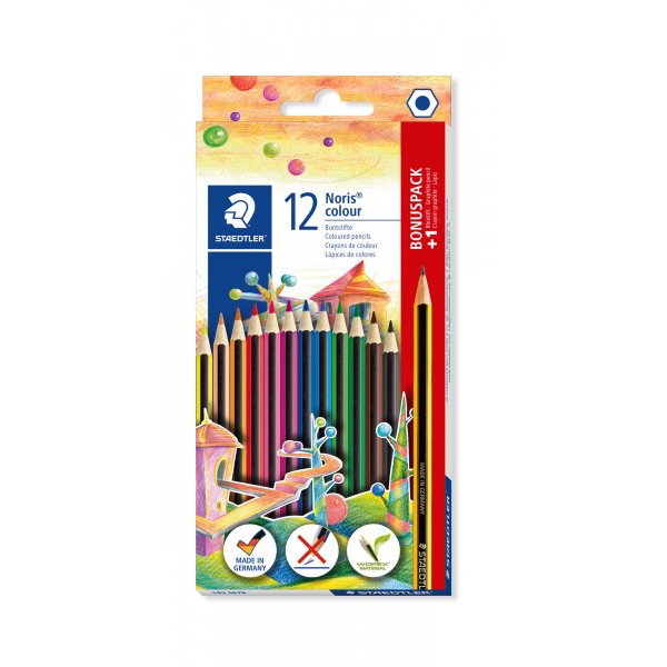 Crayons de couleur Noris avec crayon - 12 crayons