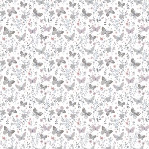 Toile cirée à motif papillon - Grise Toile cirée à motif papillon - Grise