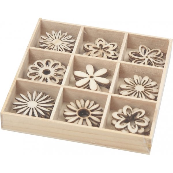 Dcorations en bois - Fleurs - 45 pcs
