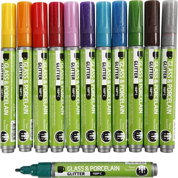 Marqueurs pour verre et porcelaine - couleurs mlanges - semi opaques - 2-4 mm - 12 pcs