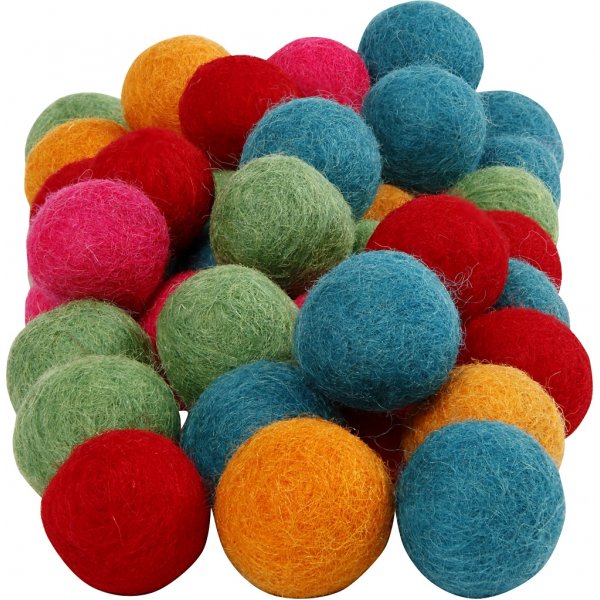 Perles de laine - couleurs vives - 64 pcs