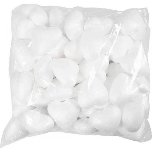 Coeurs en polystyrène - blanc - H8 cm - 50 pcs