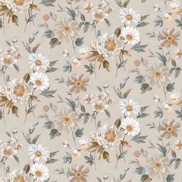 Toile cire PVC Fleur - Beige